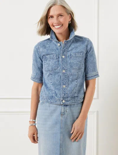 TALBOTS PLUS PETITE - SHORT SLEEVE JEAN JACKET - FLORAL - MID WASH BLUE - X TALBOTS