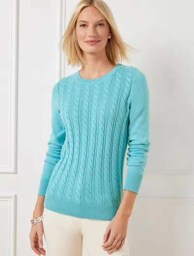 TALBOTS PLUS SIZE - SOFT CABLE KNIT CREWNECK SWEATER - OPAL BLUE - 2X TALBOTS