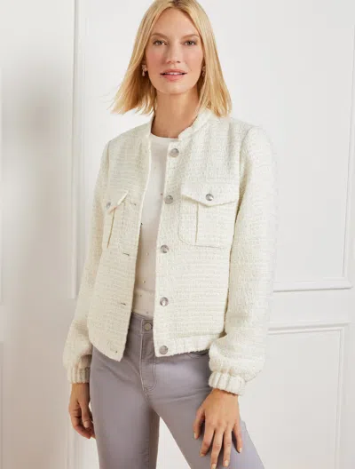 TALBOTS PLUS SIZE - SPARKLE TWEED BOMBER JACKET - IVORY/SILVER - 3X TALBOTS
