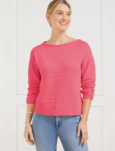 TALBOTS PLUS SIZE - TEXTURED BOATNECK PULLOVER SWEATER - CAMELLIA ROSE - 3X - 100% COTTON TALBOTS
