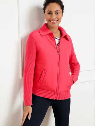 TALBOTS PLUS PETITE - QUILTED FULL ZIP SWEATER JACKET - CORAL FETE - 3X TALBOTS