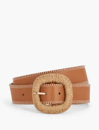 TALBOTS RAFFIA BUCKLE LEATHER BELT - HAVANA TAN - XL TALBOTS