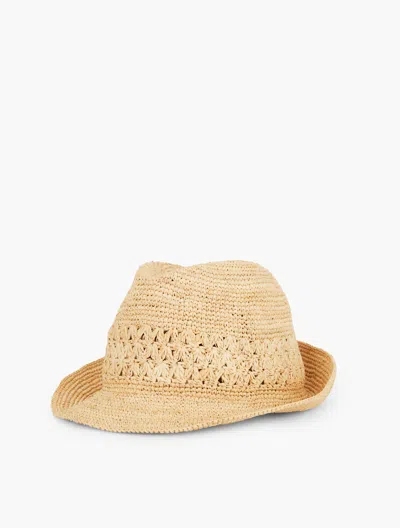 TALBOTS RAFFIA CROCHET FEDORA HAT - NATURAL STRAW - 001 TALBOTS