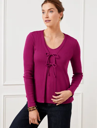 TALBOTS PLUS SIZE - RIBBED TIE FRONT CARDIGAN SWEATER - PLUMROSE - 3X TALBOTS