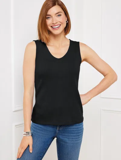 TALBOTS MISSES - RIBBED V-NECK SLEEVELESS TANK TOP - BLACK - SMALL TALBOTS
