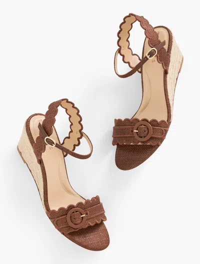 TALBOTS ROYCE SCALLOPED RAFFIA WEDGE SANDALS - DARK HAVANA TAN - 11M TALBOTS