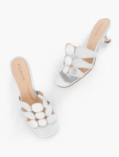 TALBOTS SABEL METALLIC NAPPA FLARE HEEL SANDALS - SILVER - 11M TALBOTS
