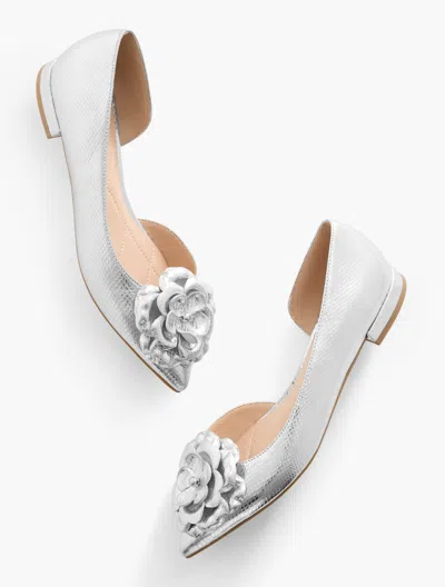 TALBOTS SCARLET FLOWER EMBOSSED METALLIC FLATS - SILVER - 11M TALBOTS