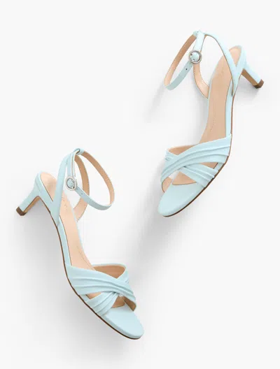 TALBOTS TALLIA PLEATED NAPPA ANKLE STRAP HEEL SANDALS - BLUE ICE - 11M TALBOTS