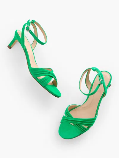 TALBOTS TALLIA PLEATED SUEDE ANKLE STRAP HEEL SANDALS - BRIGHT GREEN - 10M TALBOTS