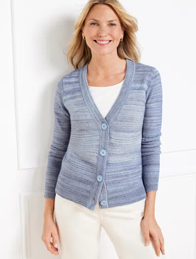 TALBOTS MISSES - V-NECK CARDIGAN SWEATER - SPACE DYE - BLUE - SMALL TALBOTS