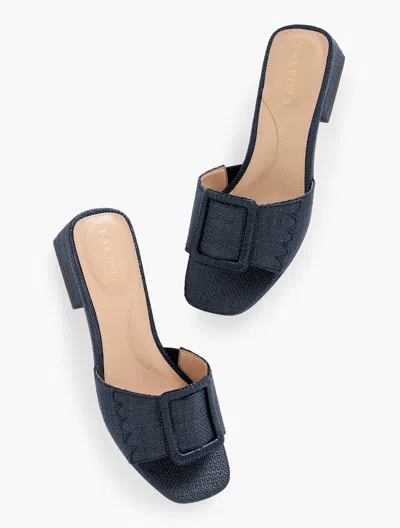 TALBOTS VIV BUCKLE RAFFIA SLIDES - BLUE - 9 1/2 M TALBOTS