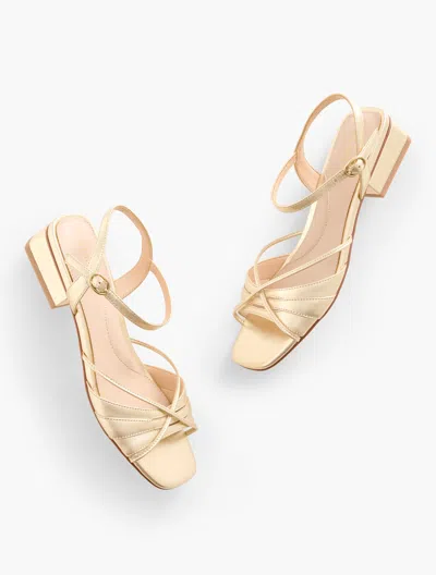 TALBOTS VIV STRAPPY METALLIC NAPPA BLOCK HEEL SANDALS - GOLD - 10M TALBOTS