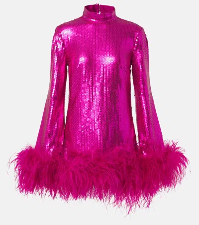 TALLER MARMO GINA SEQUINED FEATHER-TRIMMED MINIDRESS
