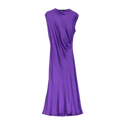 TANTRA SPAIN SL WOMEN'S SATIN MAXI DRAPED EFFECT DRESS PURPLE