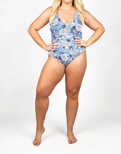 TANYA TAYLOR KELLY WRAP ONE- PIECE SWIMSUIT IN MARITIME BLUE MULTI