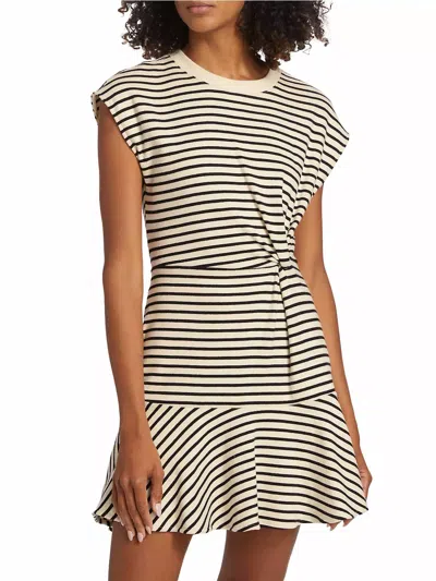 TANYA TAYLOR MAEVE STRIPE STRETCH COTTON MINI DRESS IN CREAM/BLACK