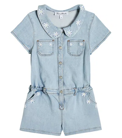 TARTINE ET CHOCOLAT EMBROIDERED DENIM PLAYSUIT