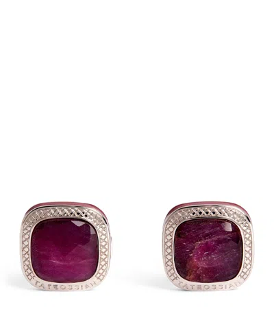 TATEOSSIAN STERLING SILVER AND RUBY SQUARE CUFFLINKS