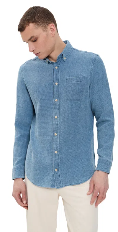TAYLOR STITCH THE JACK COTTON WAFFLE SHIRT INDIGO WAFFLE