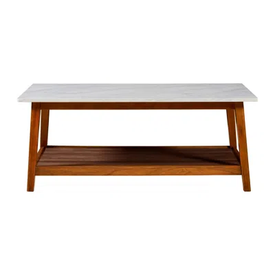 TEAMSON HOME KINGSTON WOODEN COFFEE TABLE WITH STORAGE AND MARBLE-LOOK TOP