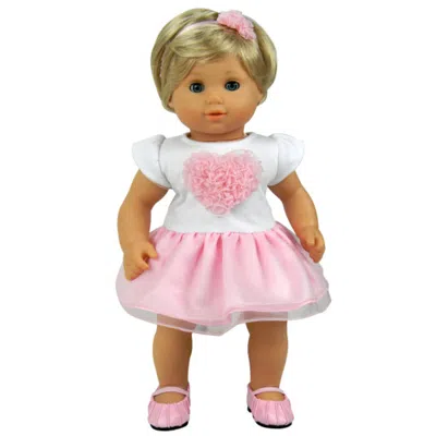 TEAMSON SOPHIA'S HEART DRESS AND HEADBAND OUTFIT FOR 15'' DOLLS, WHITE/PINK