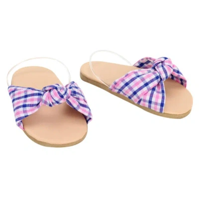 TEAMSON SOPHIA'S PLAID FABRIC KNOT SANDAL FOR 18" DOLLS, PINK/BLUE