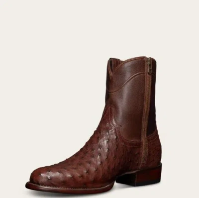 TECOVAS TECOVAS THE DEAN IN MAHOGANY OSTRICH MEN'S ZIPPER BOOTS 8.5, 9, 12, 12.5, 13