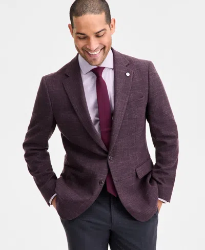TED BY TED BAKER MEN'S MODERN-FIT MAROON TEXTURED SPORT COAT