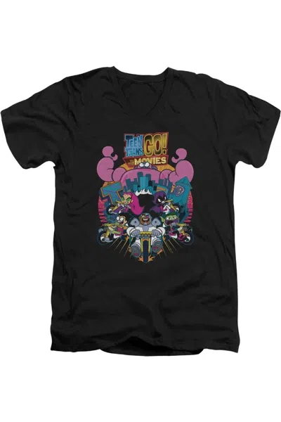 TEEN TITANS GO TO THE MOVIES BURST THROUGH SHORT SLEEVE ADULT V NECK PREMIUM COTTON TEE / T-SHIRT