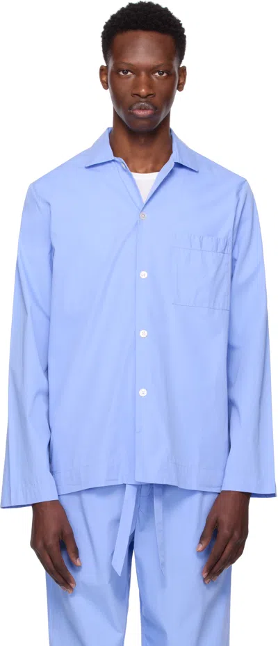 TEKLA BLUE POPLIN LONG SLEEVE PYJAMA SHIRT