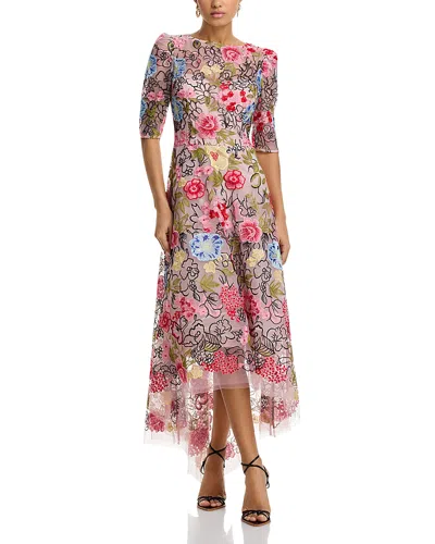 TERI JON TERI JON BY RICKIE FREEMAN EMBROIDERED FLORAL HIGH LOW FIT AND FLARE DRESS