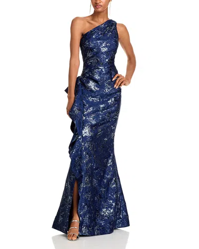 TERI JON TERI JON BY RICKIE FREEMAN METALLIC JACQUARD ONE-SHOULDER GOWN