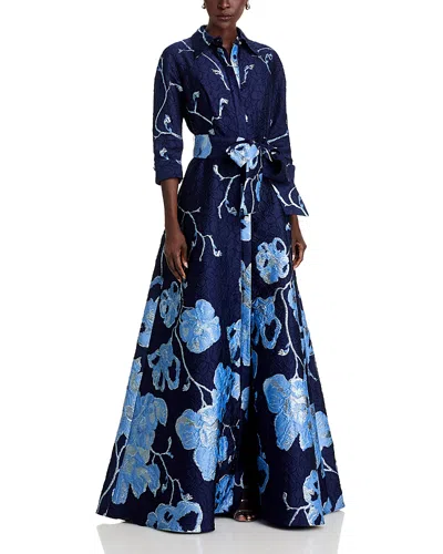 TERI JON TERI JON BY RICKIE FREEMAN METALLIC JACQUARD SHIRTWAIST GOWN