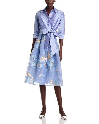 TERI JON TERI JON BY RICKIE FREEMAN TEXTURED TAFFETA FLORAL JACQUARD SHIRT DRESS