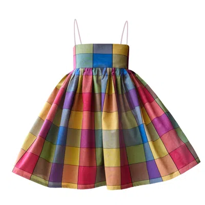 TESSA FAY WOMEN'S RAINBOW PLAID MOIRE PUFF DRESS