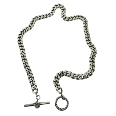TG-JEWELLERY BY TAMARA GERVASIO MEN'S SILVER / BLACK CURB CHAIN WITH SKULL T-BAR POWER JAPANESE SIGN