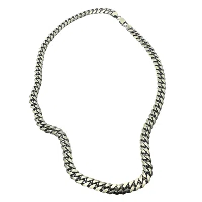 TG-JEWELLERY BY TAMARA GERVASIO MEN'S SILVER / BLACK MEN’S SATIN & OXIDIZED CURB CHAIN NECKLACE IN STERLING SILVER