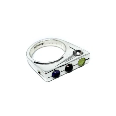 TG-JEWELLERY BY TAMARA GERVASIO WOMEN'S BLUE / GREEN / RED TRAFFIC LIGHT SILVER RING WITH GARNET, IOLITE AND PERIDOT
