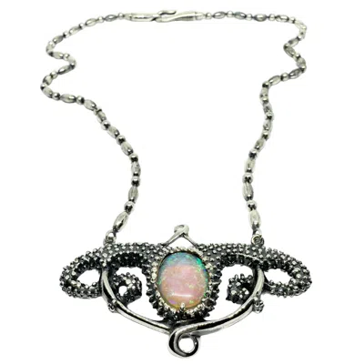 TG-JEWELLERY BY TAMARA GERVASIO WOMEN'S SILVER / BLACK SEA URCHIN NECKLACE WITH FIRE OPAL CABOCHON IN STERLING SILVER