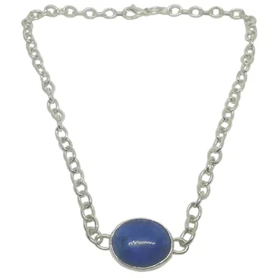 TG-JEWELLERY BY TAMARA GERVASIO WOMEN'S SILVER / BLUE LAPIS LAZULI CABOCHON STERLING SILVER CHOKER. ONE OF A KIND