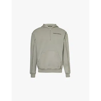 THE COUTURE CLUB MENS DARK SAGE RAW-SEAM LOGO-PRINT COTTON-JERSEY HOODY