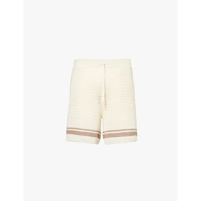 THE COUTURE CLUB MENS OFFWHITE STRIPE-HEM RELAXED-FIT COTTON CROCHET-KNIT SHORTS