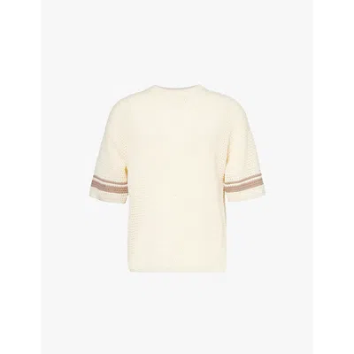 THE COUTURE CLUB MENS THE COUTURE CLUB STRIPE-SLEEVE COTTON CROCHET-KNIT T-SHIRT