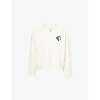 THE COUTURE CLUB MENS OFF WHITE EMBLEM APPLIQUÉ KNITTED POLO TOP
