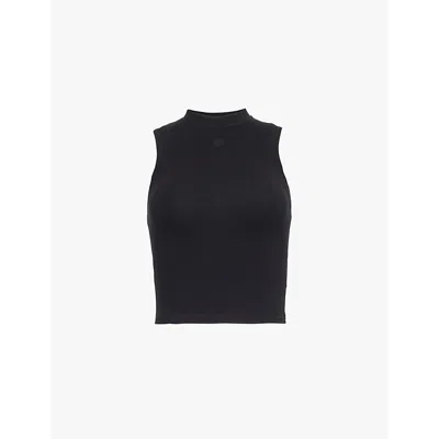 THE COUTURE CLUB WOMENS BLACK SOFT TOUCH EMBLEM RACER HIGH-NECK STRETCH-COTTON TOP