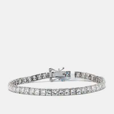THE DIAMOND EDIT 14.28 CTS PRINCESS CUT LAB GROWN DIAMONDS 18K WHITE GOLD TENNIS BRACELET