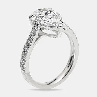 THE DIAMOND EDIT 3.50 CTS PEAR BRILLIANT ROUND 18K WHITE GOLD LAB GROWN DIAMONDS RING SIZE 52