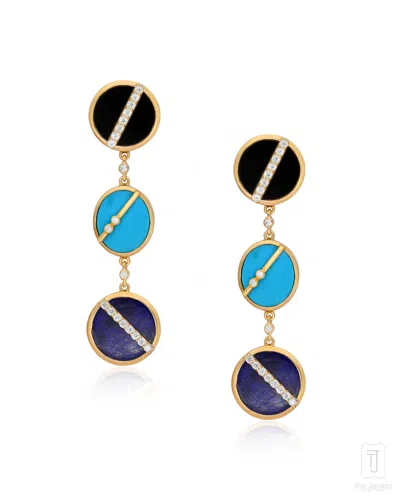 THE JEWELZ WOMEN'S BLUE / BLACK HARMONY DROP LONG EARRINGS IN SILVER - GOLD PLATED