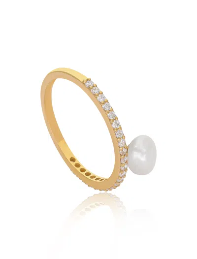 THE JEWELZ GOLD PEARL DECO RING - PEARL RING IN SILVER FOR WOMEN